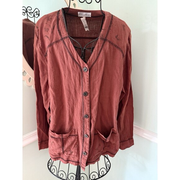 Lady’s Image Blazer Medium Rust Red Blazer Jacket Lagenlook Artsy Linen - Picture 1 of 10